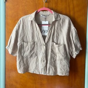 Zara linen cropped shirt (brand new)